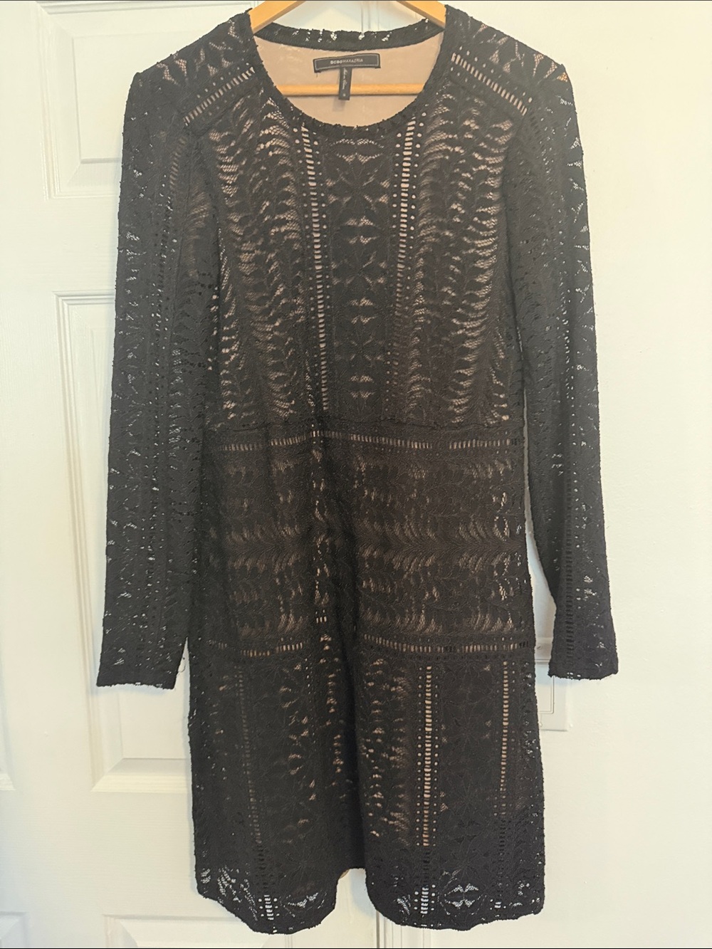 BCBGMaxAzria Black Crochet Long-Sleeve Dress